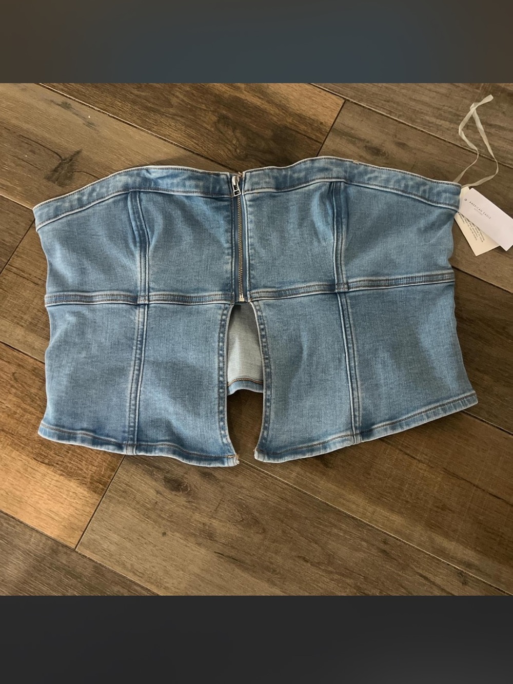 American Eagle Light Blue Denim Strapless Crop Top